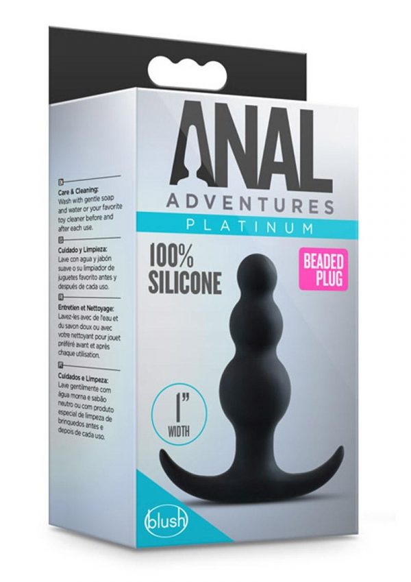 Anal Adventures Platinum Beaded Anal Plug Silicone Black