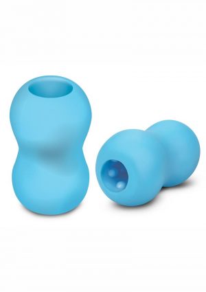 Zolo Squeezable and Textured Mini Double Bubble Male Masurbator Non Vibrating Blue