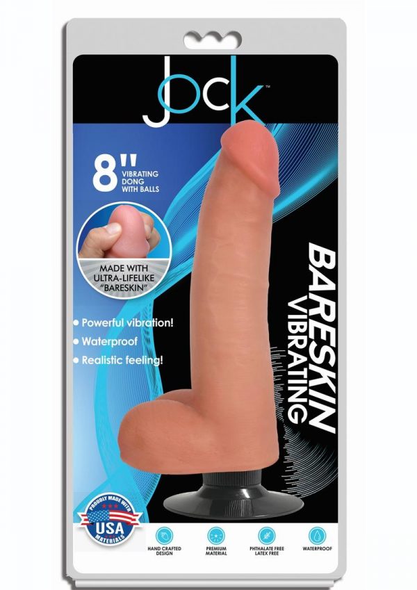 Jock Bareskin Realistic Vibrating Dong With Balls 8in - Vanilla