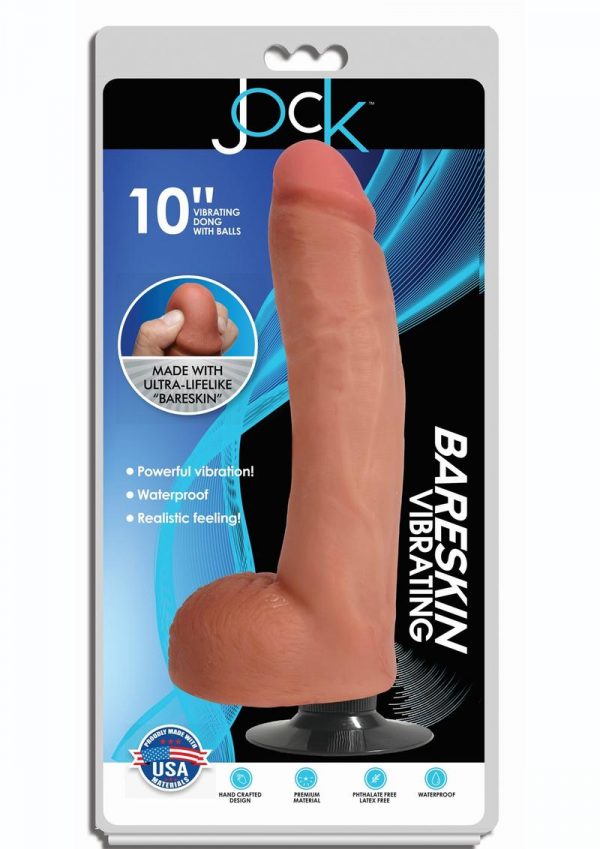 Jock Bareskin Realistic Vibrating Dong With Balls 10in - Vanilla