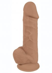 FleshStixxx Dual Density Silicone Bendable Dong With Balls 8in - Caramel