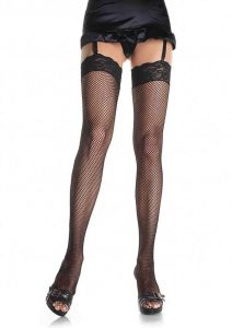 Leg Avenue Fishnet Thigh High With 3in Stretch Lace Top - O/S - Black