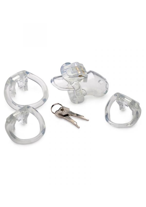 Master Series Clear Captor Chastity Cage With Keys - Small - Clear