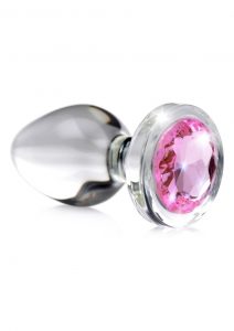 Booty Sparks Pink Gem Glass Anal Plug - Large - Pink/Clear