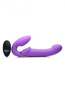 Strap U Ergo-Fit G-Pulse Silicone Rechargeable 10X Dual Dildo Strapless Strap-On With Remote Control - Purple