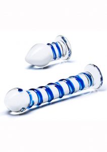 Glas Swirly Dildo andamp; Buttplug Set - Clear/Blue