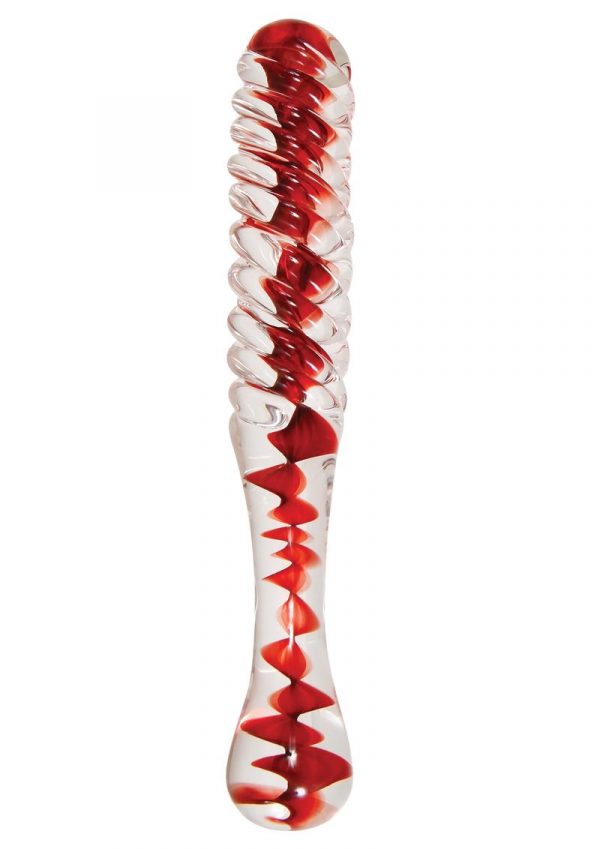 Adam andamp; Eve Eve`s Sweetheart Swirl Glass Dildo 8.9in - Clear/Red
