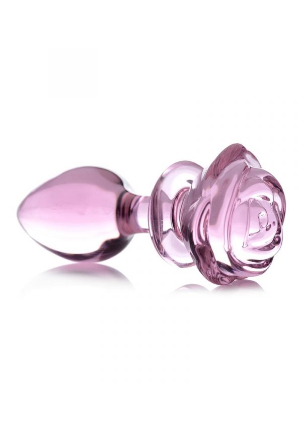 Booty Sparks Pink Rose Glass Anal Plug - Large - Pink