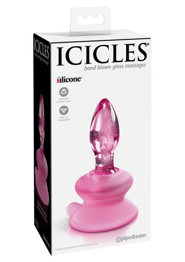 Icicles No 90 Glass Anal Plug With Bendable Silicone Suction Cup - Pink