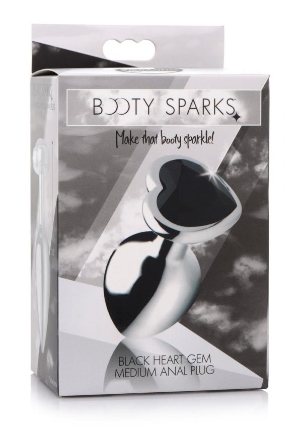 Booty Sparks Black Heart Gem Anal Plug - Medium - Black/Silver