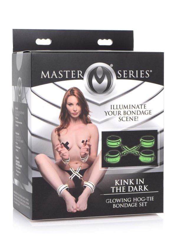 Master Series Kink in the Dark Glowing Hog Tie Set - White/Black