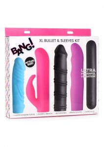Bang! 4-In-1 XL Silicone Rechargeable Bullet Vibrator andamp; Sleeve Kit - Multi Color