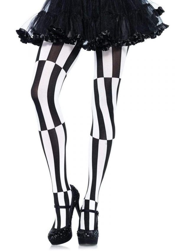 Leg Avenue Woven Opaque Striped Optical Illusion Pantyhose 3X-4X - Black/White