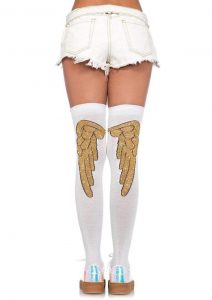 Leg Avenue Lurex Angel Wing Over The Knee Socks - O/S - White/Gold