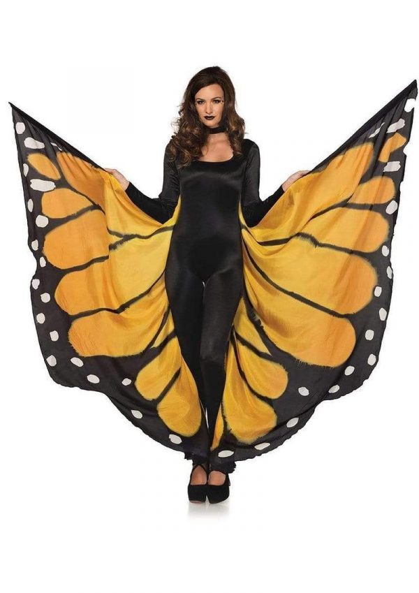 Leg Avenue Festival Butterfly Wing Halter Cape with Straps and Support Sticks - O/S - Orange/Black