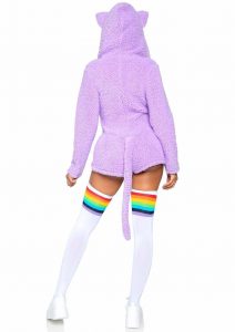Leg Avenue Cuddle Kitty Ultra Soft Zip Up Romper with Cat Ear Hood and Tail - Medium - Lavender