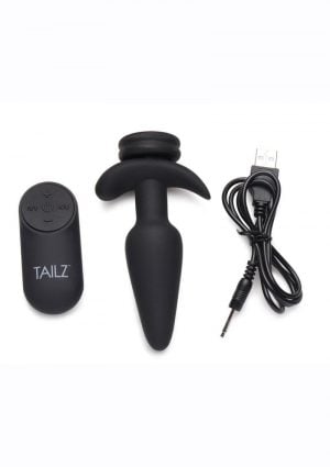 Tailz Snap-On 10X Rechargeable Silicone Anal Plug With Remote Control - Small - Black/Pink