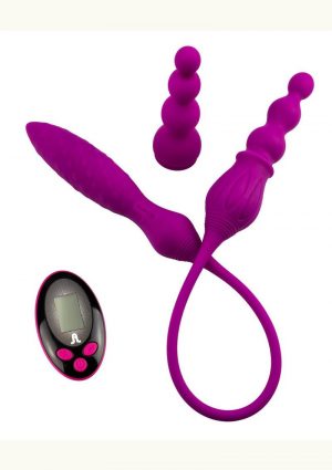 2X Rechargeable Silicone Double Vibrator with Remote Control - Purple