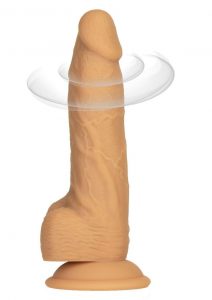Naked Addiction Silicone Rechargeable Vibrating and Rotating Dildo with Remote Control 8in - Caramel