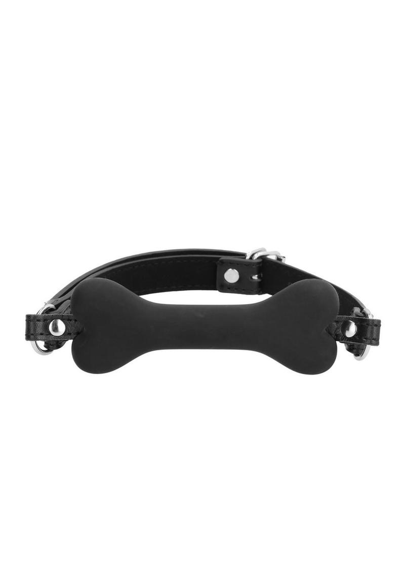 Ouch! Silicone Bone Gag with Adjustable Bonded Leather Straps - Black