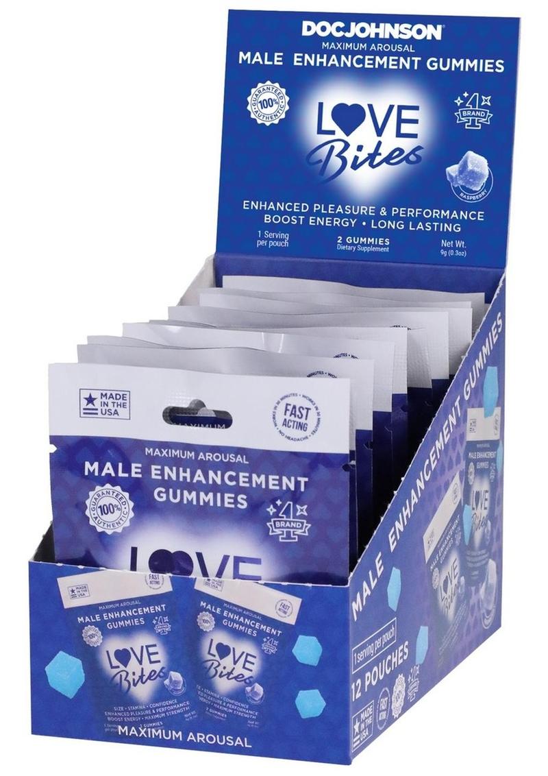 Love Bites Male Sensual Gummies 2 Count Pack (12 Packs per Box) - Raspberry
