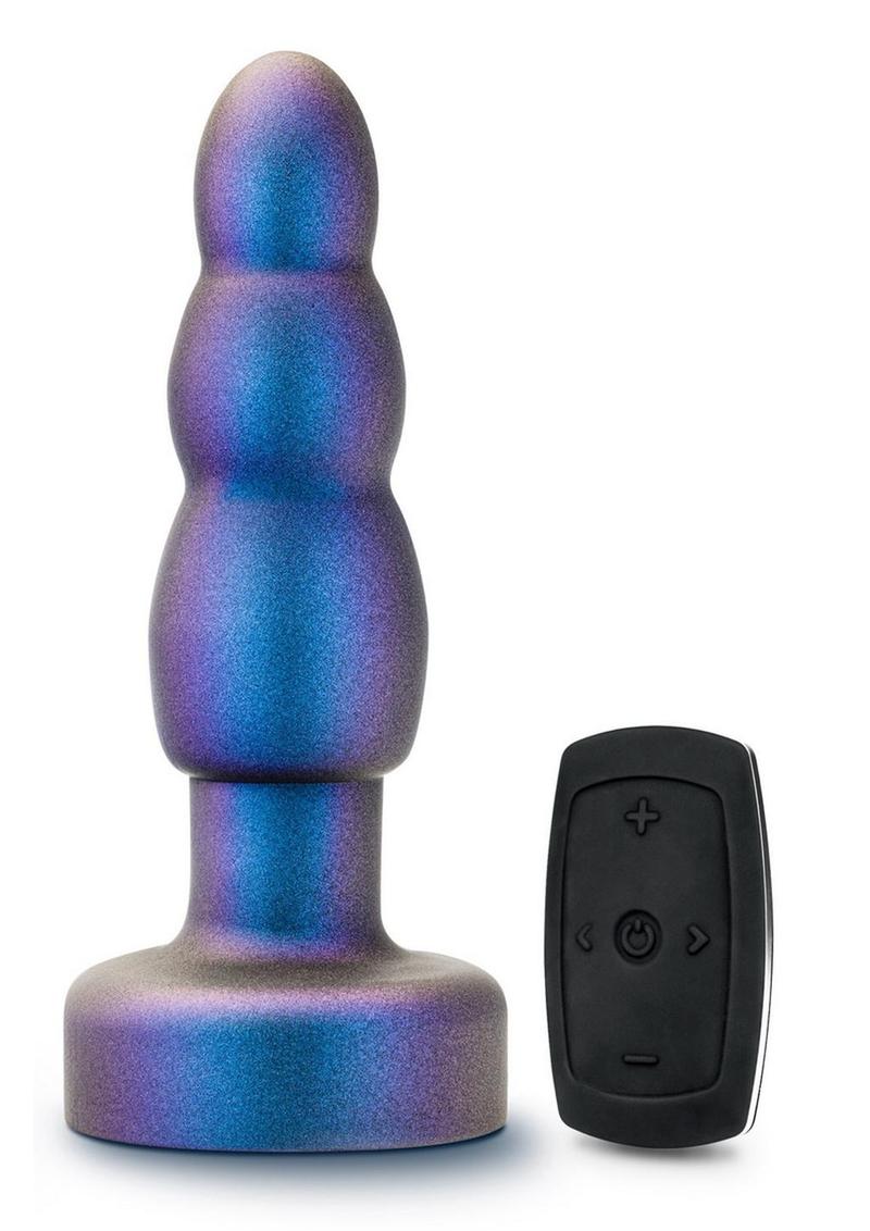 Anal Adventures Matrix Kinetic Plug Rechargeable Silicone Anal Plug with Remote- Space Age Blue