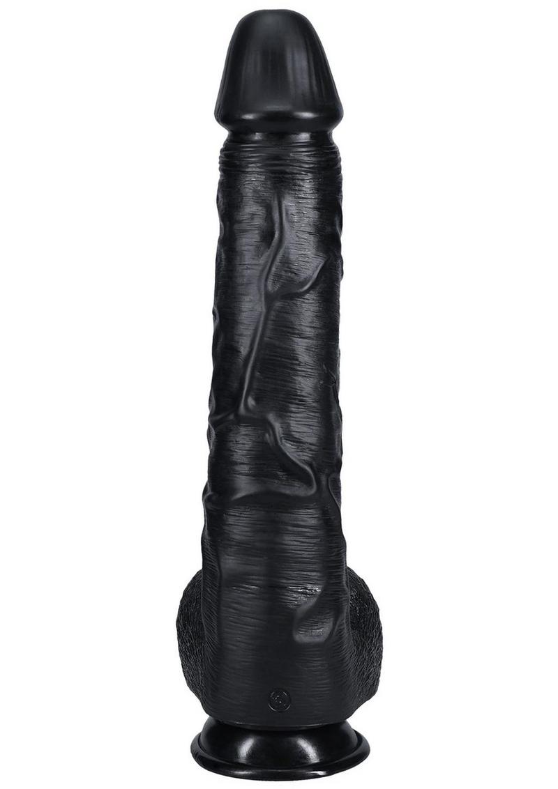 RealRock Ultra Realistic Skin Extra Large Straight Dildo with Balls and Suction Cup 15in - Black