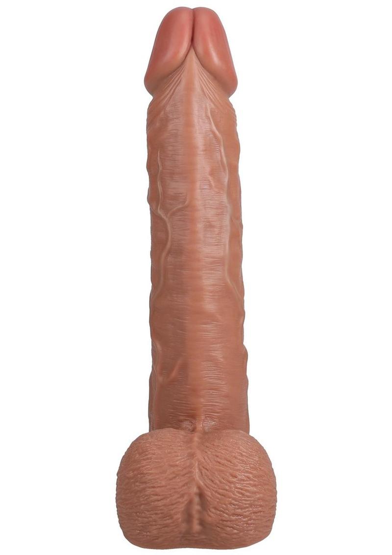 RealRock Ultra Realistic Skin Extra Large Straight Dildo with Balls and Suction Cup 15in - Caramel