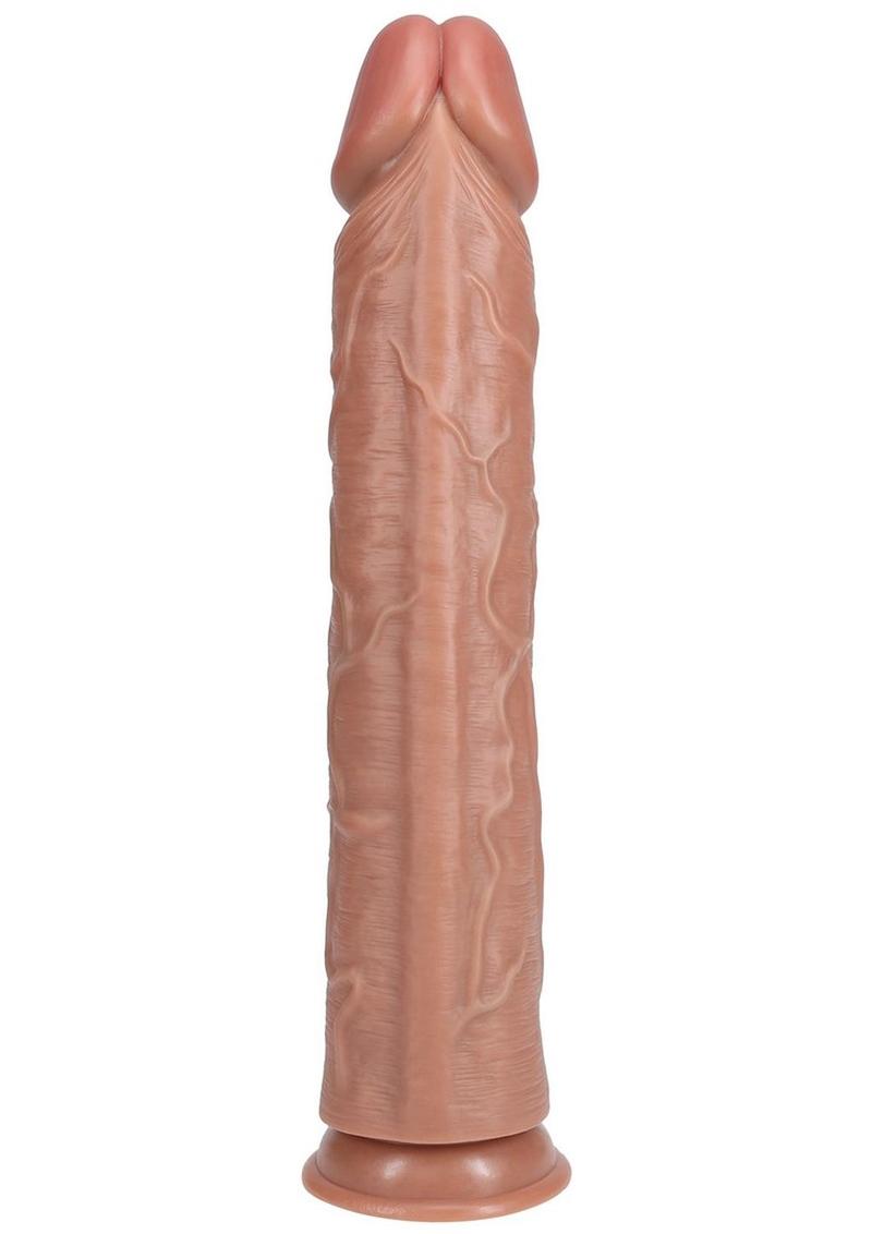 RealRock Ultra Realistic Skin Extra Large Straight Dildo with Suction Cup 15in - Caramel