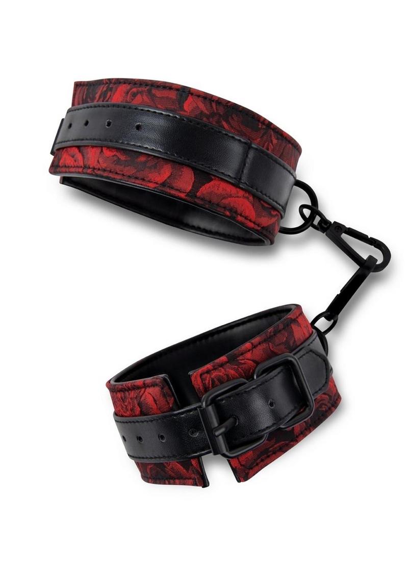 Secret Kisses Rosegasm Buckle Cuffs with Satin Blindfold - Red/Black