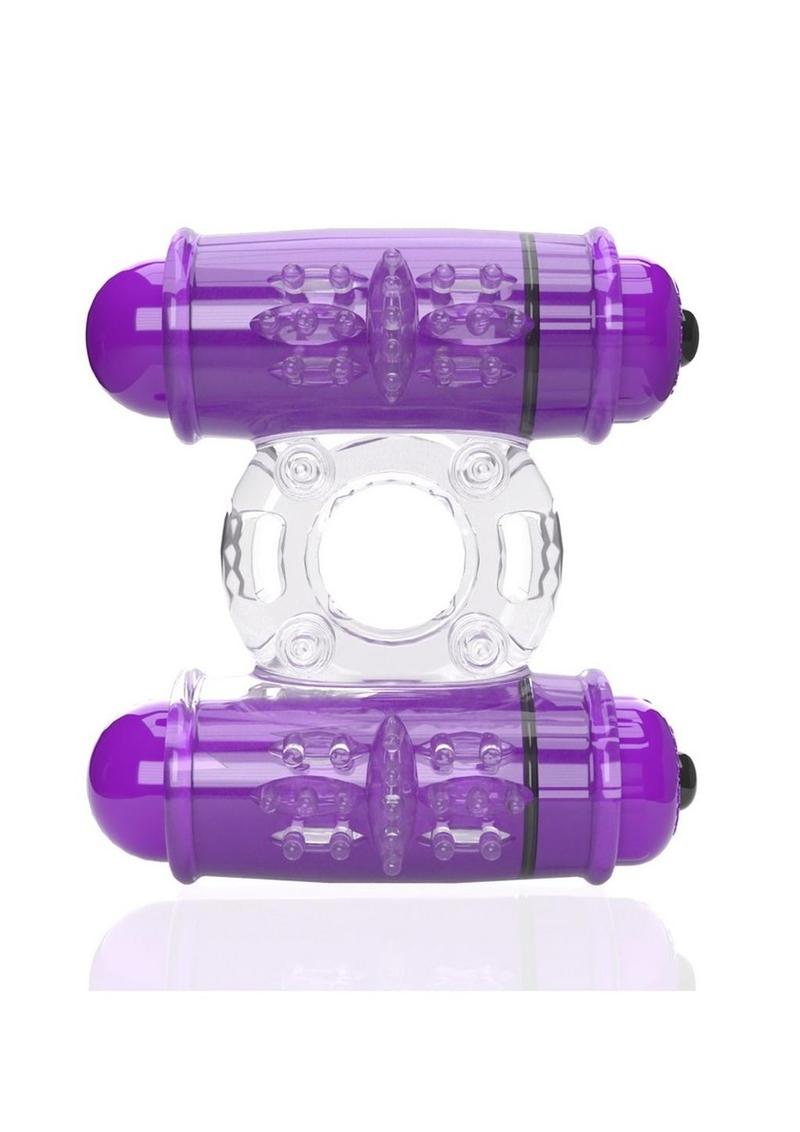 4B Double Wammy Silicone Dual Vibrating Couples Cock Ring - Grape