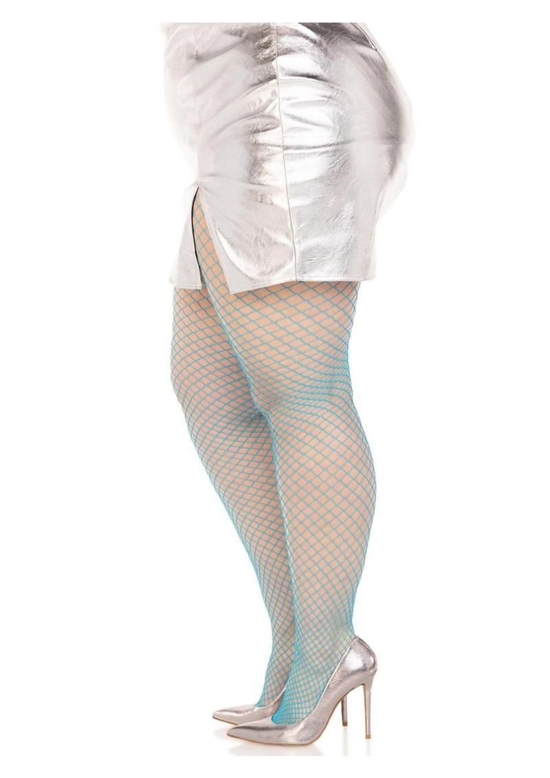 Leg Avenue Spandex Industrial Net Tights - 1X-2X - Neon Blue