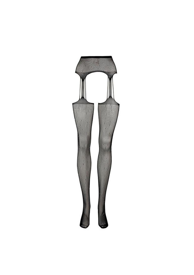 Le Desir Suspender Rhinestone Pantyhose - O/S - Black