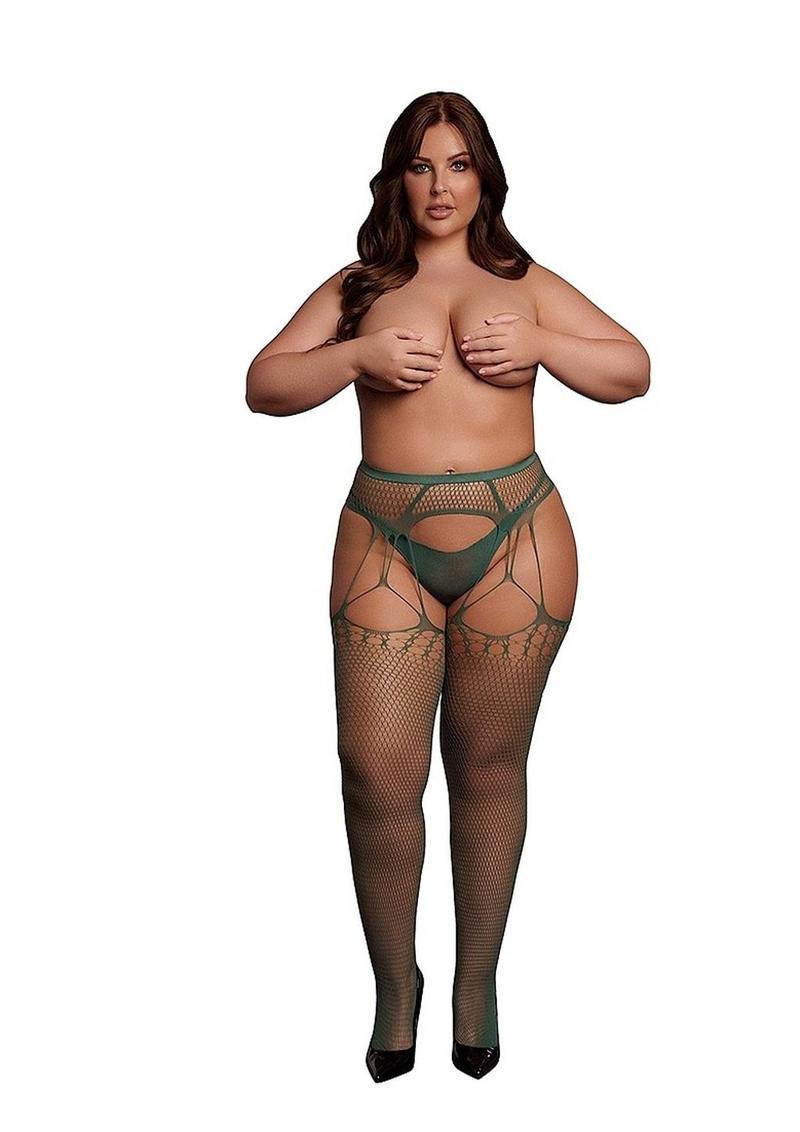 Le Desir Shredded Suspender Pantyhose - Queen - Green