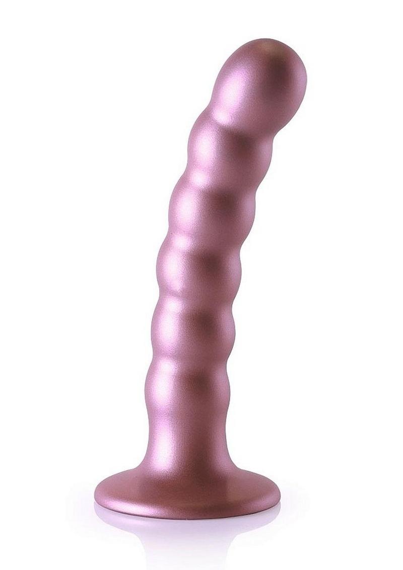 Ouch! Beaded G-Spot Silicone Dildo 5in - Metallic Rose Gold