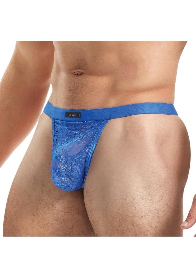 Lace King Lace G-String - Small/Medium - Blue