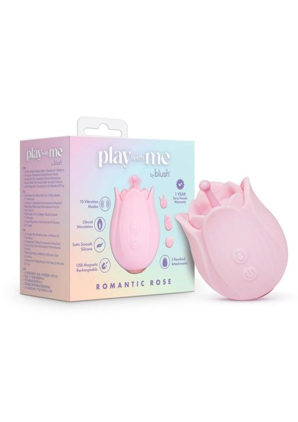 Play with Me Romanic Rose Rechargeable Silicone Clitoral Stimulator - Pink